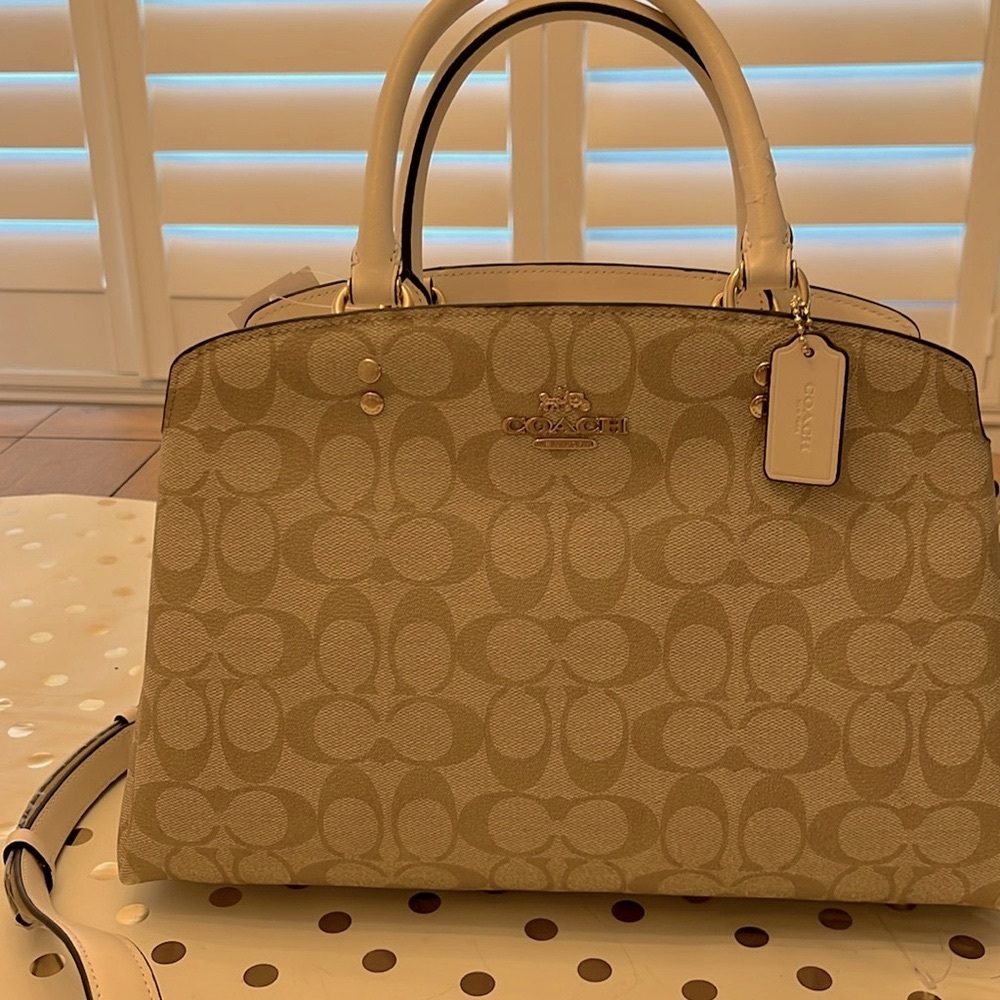 Coach Lillie Carryall leather bag beige on beige sophisticated - Picture 3 of 8